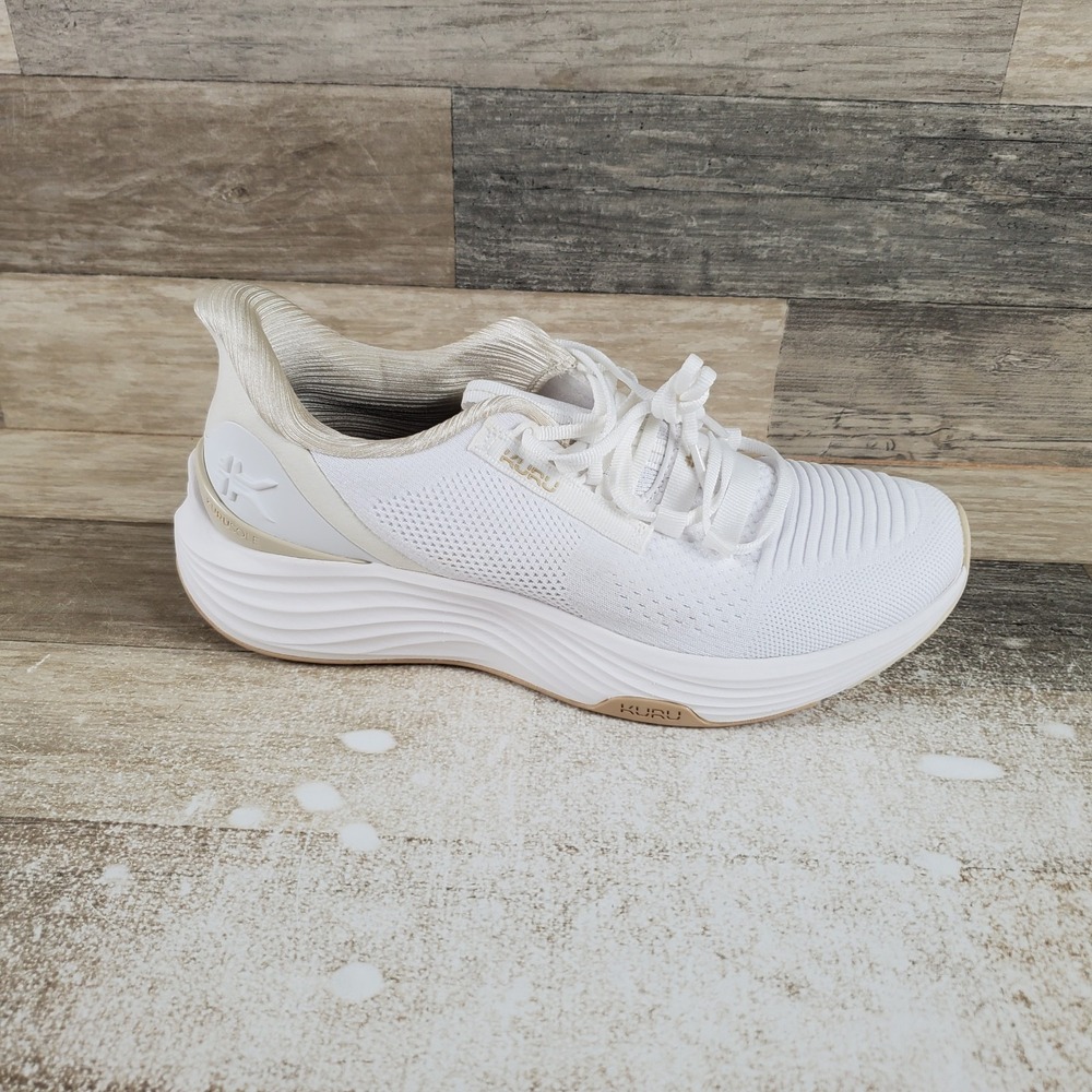 KURU Atom 2 Womens Shoes Sz 9.5 M Running Bright White Sand Mesh Lace Up Sneaker
